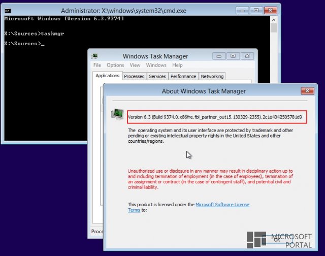 Скриншоты, подтверждающие существование сборки Windows Blue Build 9374
