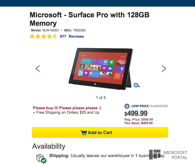 MS Surface Pro 128 GB за 499$ » MSPortal