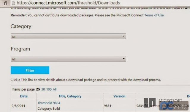Скриншоты страницы скачивания сборки Windows 9 Build 9834
