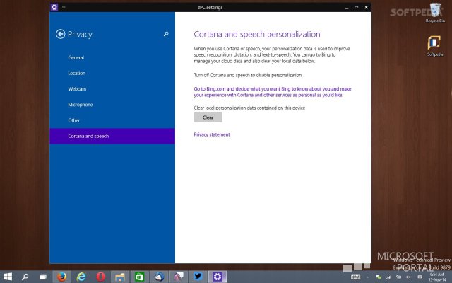 Первые настройки Cortan'ы в Windows 10 Technical Preview Build 9879