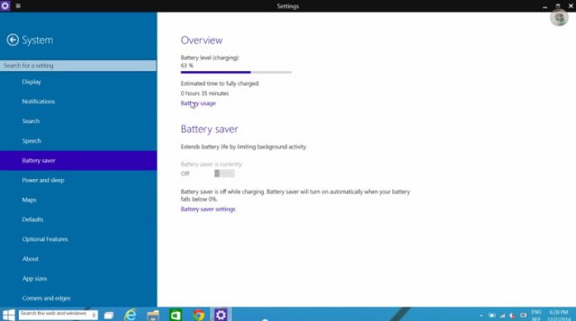 Приложение Battery Saver в сборке Windows 10 Technical Preview Build 9888 было обновлено