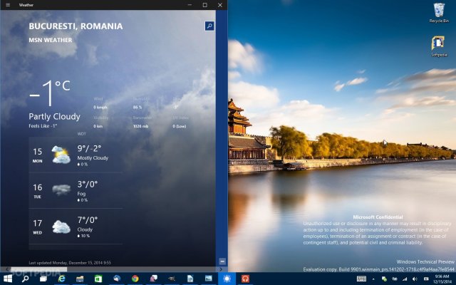 Панель задач лишилась прозрачности в сборке Windows 10 Technical Preview for Consumer Build 9901