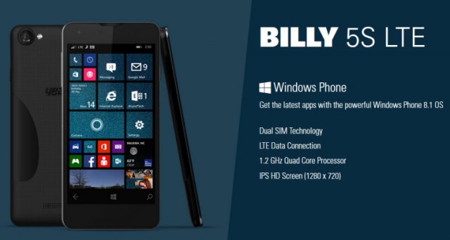 Компания Yezz Mobile на CES 2015 представила бюджетный смартфон Billy 5S LTE с WP8.1