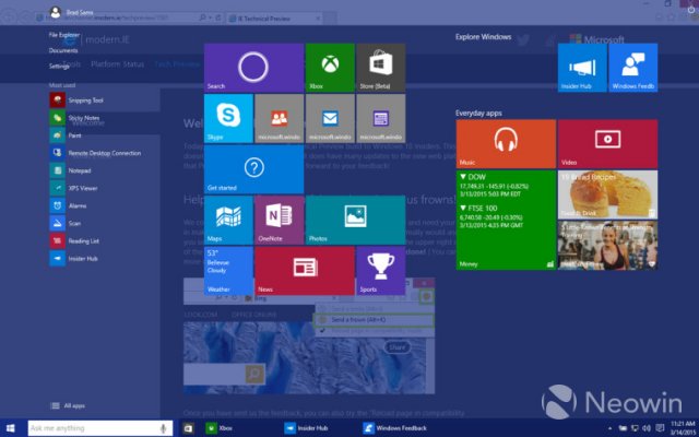 Несколько интересных изменений в сборке Windows 10 Pro Technical Preview Build 10036