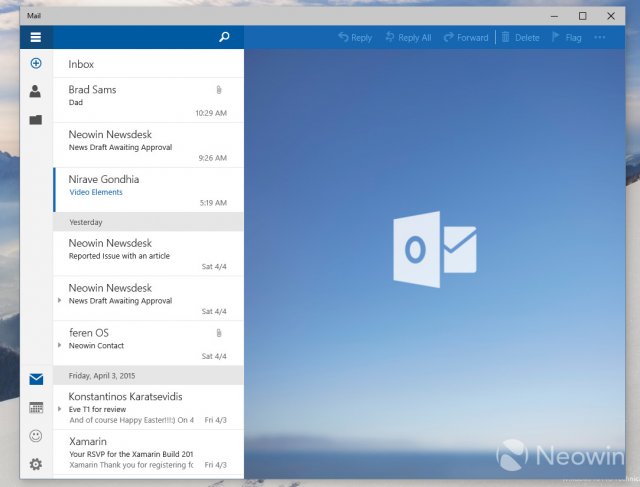 Изображения нового приложения Почта в Windows 10 Build 10051
