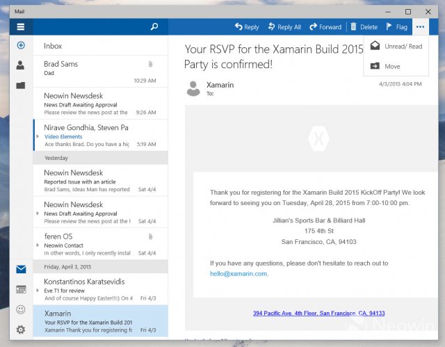 Изображения нового приложения Почта в Windows 10 Build 10051