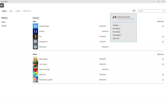 Windows Store Beta в Windows 10 получил очередное обновление