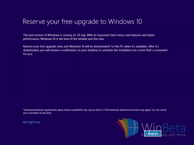 Microsoft предлагает зарезервировать обновление до Windows 10 во время процесса установки Windows 8.1