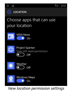 Windows 10 Mobile имеет некоторые новые параметры местоположения и подсказки