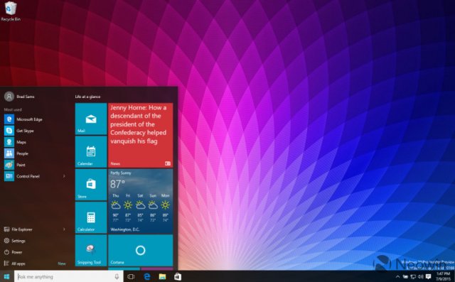 Скриншоты Windows 10 build 10166