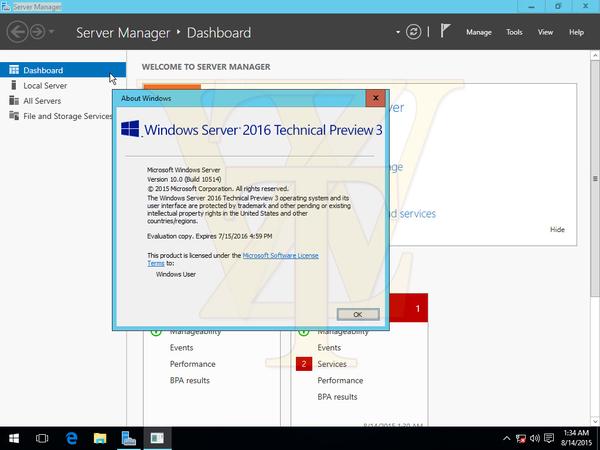 Несколько скриншотов Windows Server 2016 Technical Preview 3