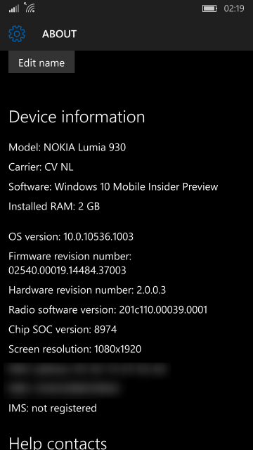 Скриншоты сборки Windows 10 Mobile Build 10536