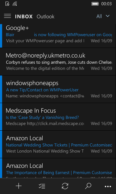 Компания Microsoft обновила приложения Outlook Почта и Календарь для Windows 10 Mobile