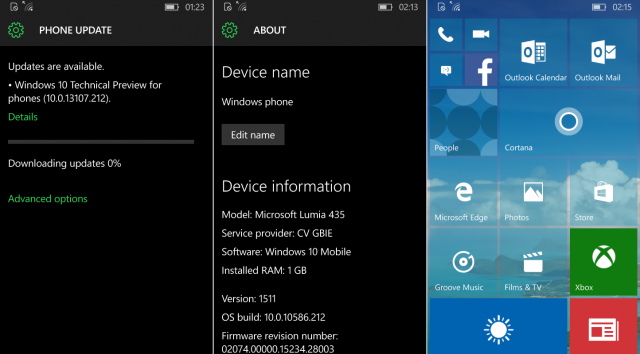 Компания Microsoft тестирует сборку Windows 10 Mobile Build 10586.212