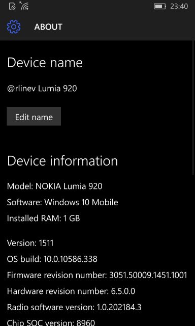 Microsoft тестирует сборку Windows 10 Mobile Build 10586.338