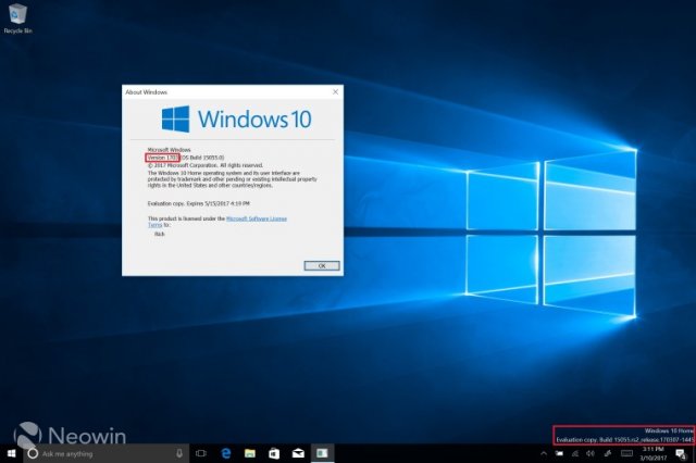Компания Microsoft изменила номер версии в сборке Windows 10 Build 15055