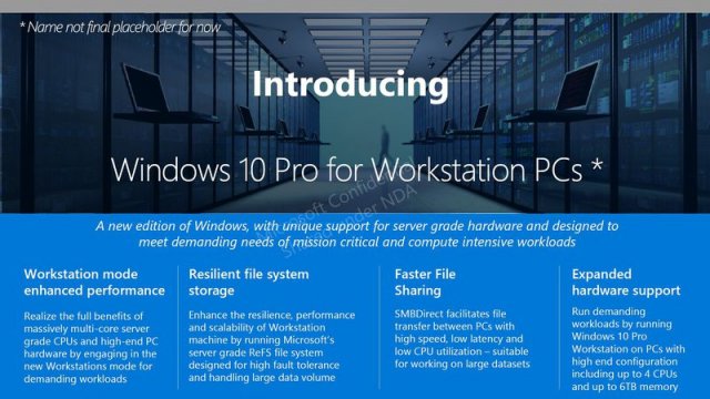В сеть попали слайды с описанием версии Windows 10 Workstation