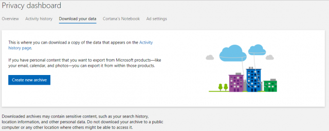 Microsoft позволяет загружать данные со страницы Activity History