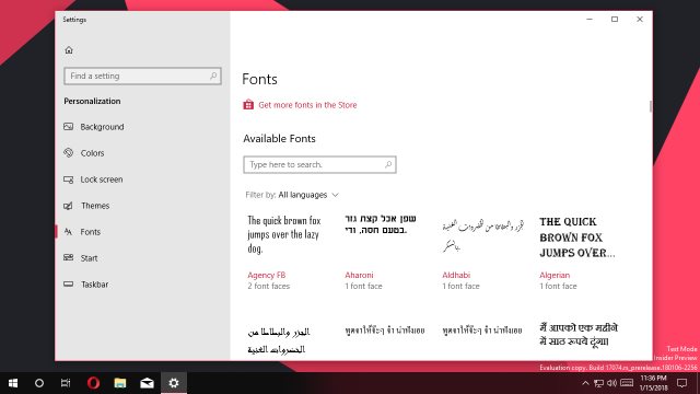 Microsoft добавит страницу шрифтов в приложение Настройки