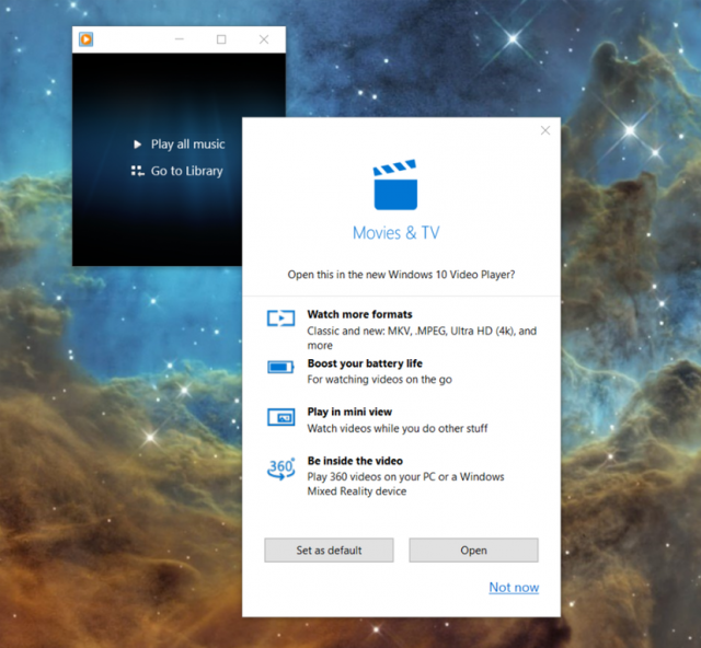 Microsoft предлагает заменить Windows Media Player на приложение Кино и ТВ