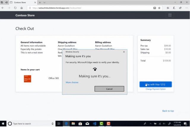 Microsoft анонсировала веб-аутентификацию для Microsoft Edge
