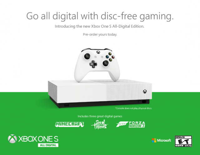 Microsoft анонсировала Xbox One S All-Digital Edition
