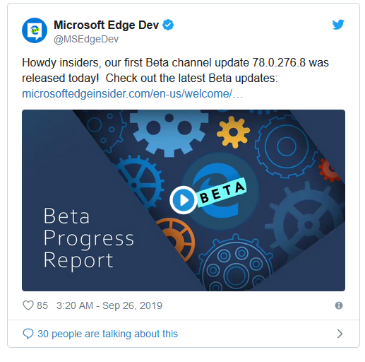 Microsoft выпустила первое обновление для Microsoft Edge Beta