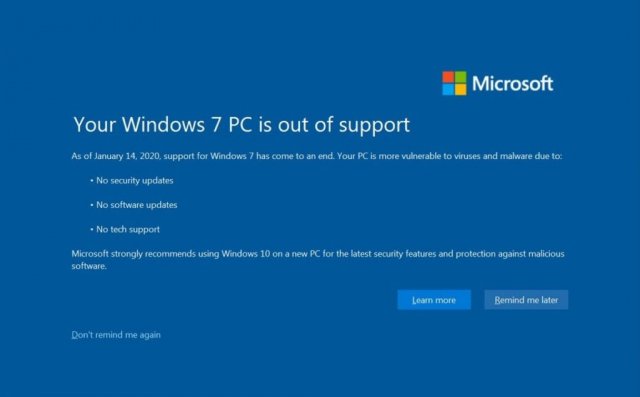Пользователи Windows 7 начали получать полноэкранное уведомление об обновлении