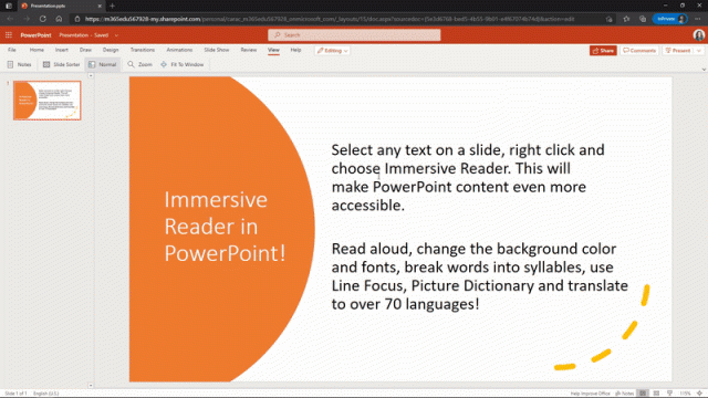 Microsoft расширяет Immersive Reader до PowerPoint в Интернете, OneDrive и других приложений