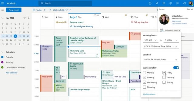 Microsoft анонсировала новые функции Outlook для сценариев работы из дома
