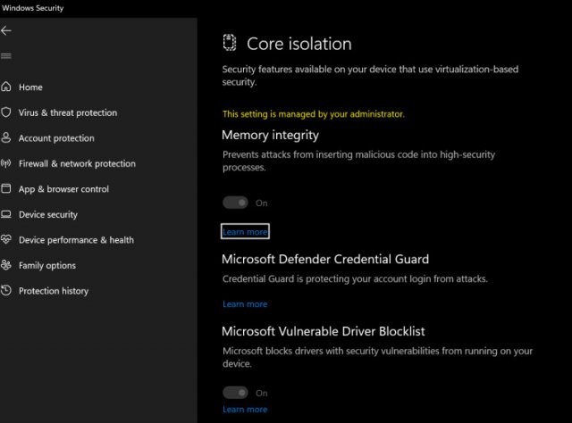 Приложение Windows Security получило функцию «Список блокировки уязвимых драйверов Microsoft»