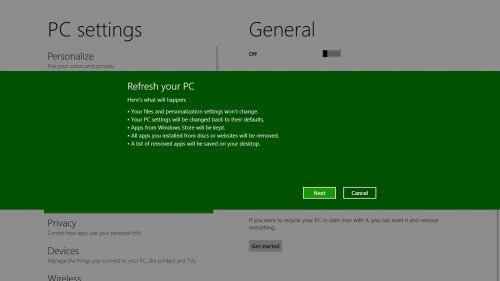 Windows 8: Обновление и сброс системы
