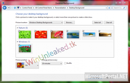Скриншот выбора фонового рисунка рабочего стола Windows 8 Release Preview