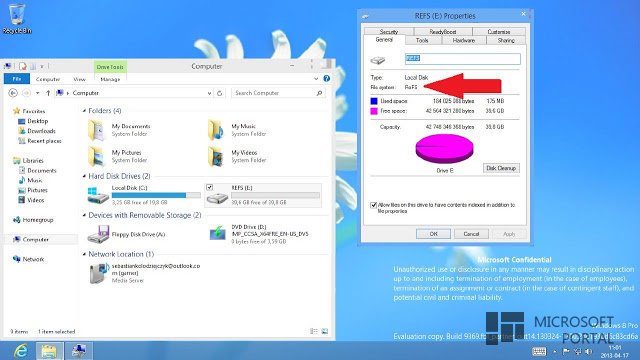 Windows Blue Build 6.3.9369 поддерживает новую файловую систему ReFS