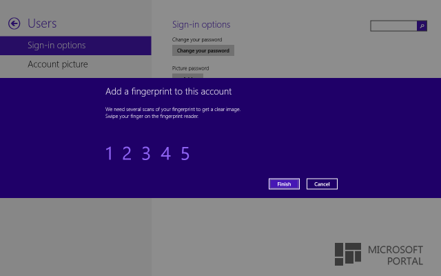 В Windows 8.1 можно будет войти в систему с помощью отпечатков пальцев