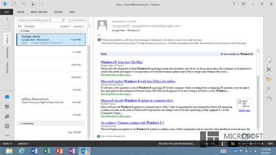 Скриншоты Outlook 2013 для Windows RT