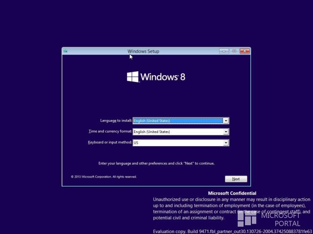 Скриншот установки Windows 8.1 Build 9471