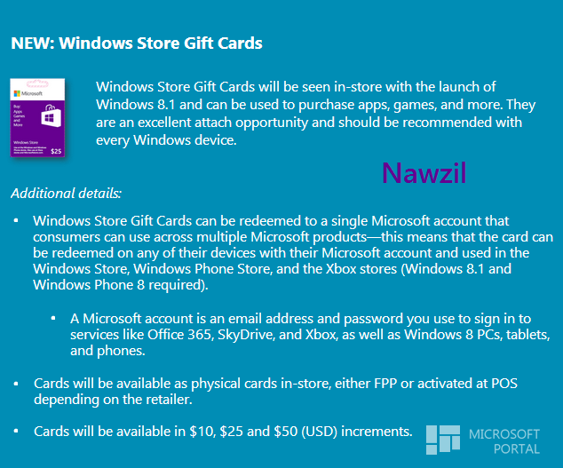 Подарочные карты станут доступны во время релиза Windows 8.1