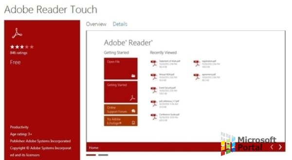 Приложение Adobe Reader Touch  обновилось