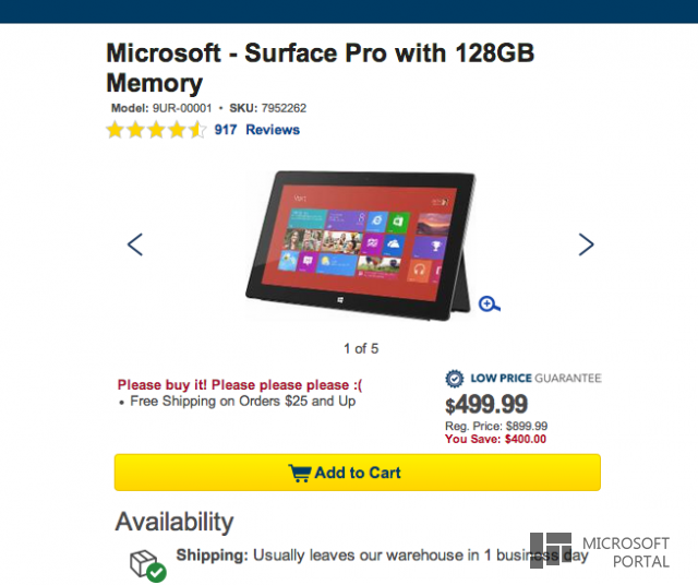 MS Surface Pro 128 GB за 499$