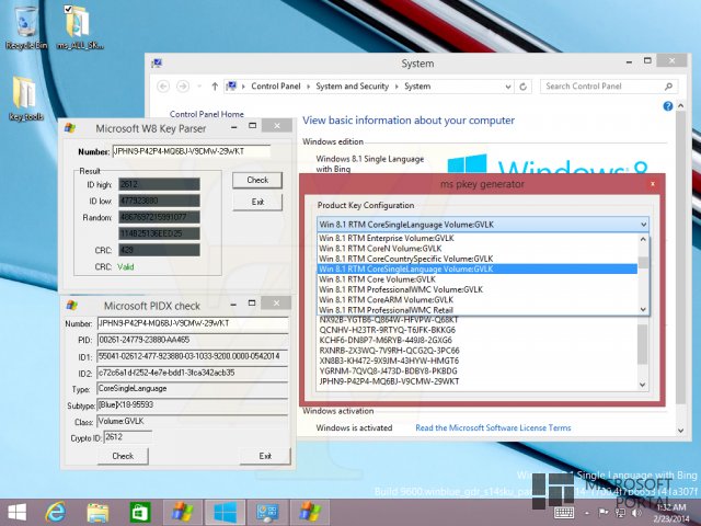 Скриншоты прототипа KeyGen для Windows 8