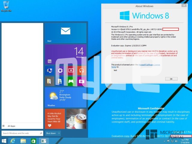 Скриншоты Windows 9 Build 9795