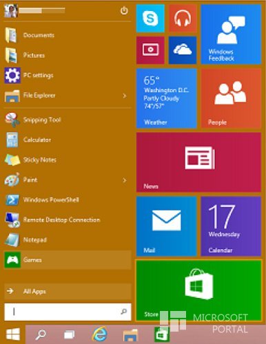 Windows 9: Меню Пуск будет менять свой  цвет в соответствии с выбраной темой