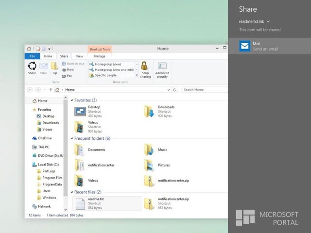 Windows 10 TP позволяет легко обмениваться файлами с помощью новой кнопки «Share» в Проводнике