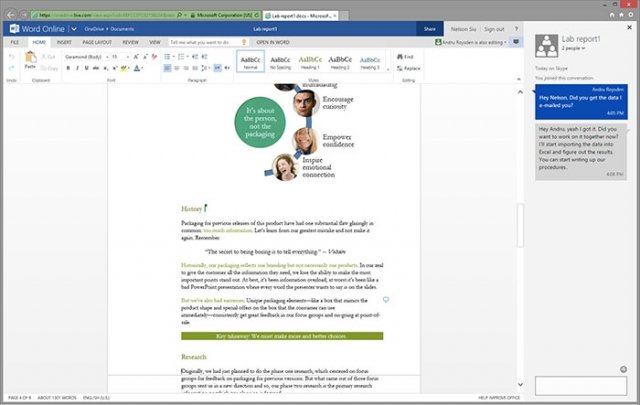 Microsoft интегрирует Skype в web-приложения Office Online