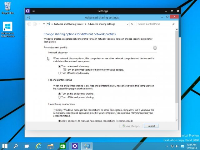 В сборке Windows 10 Technical Preview Build 9888 обновлено окно настроек сети