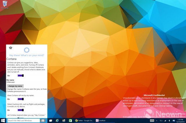 Множество скриншотов голосового помощника из Windows 10 Technical Preview for Consumer Build 9901