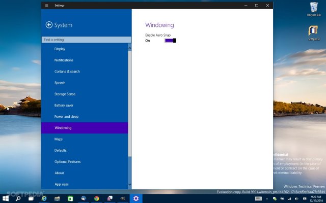 В Windows 10 Technical Preview for Consumer Build 9901 появилась возможность переключения функции Aero Snap