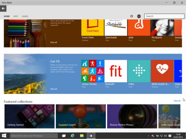 Изображения нового магазина приложений в Windows 10 build 9926