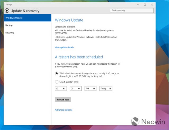 Windows 10 Build 9926: Microsoft позволяет легко планировать перезагрузку устройства